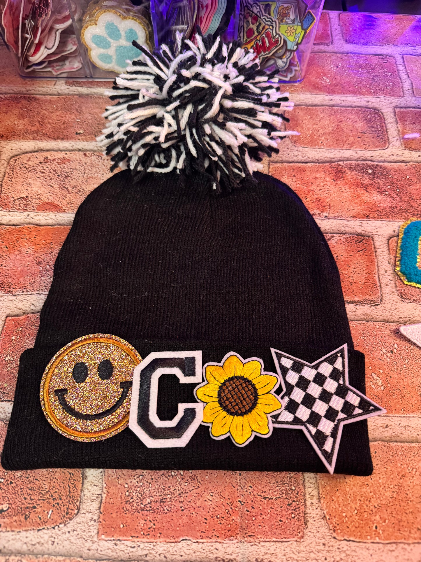 Pattern or Pom Beanie up to 3 patches