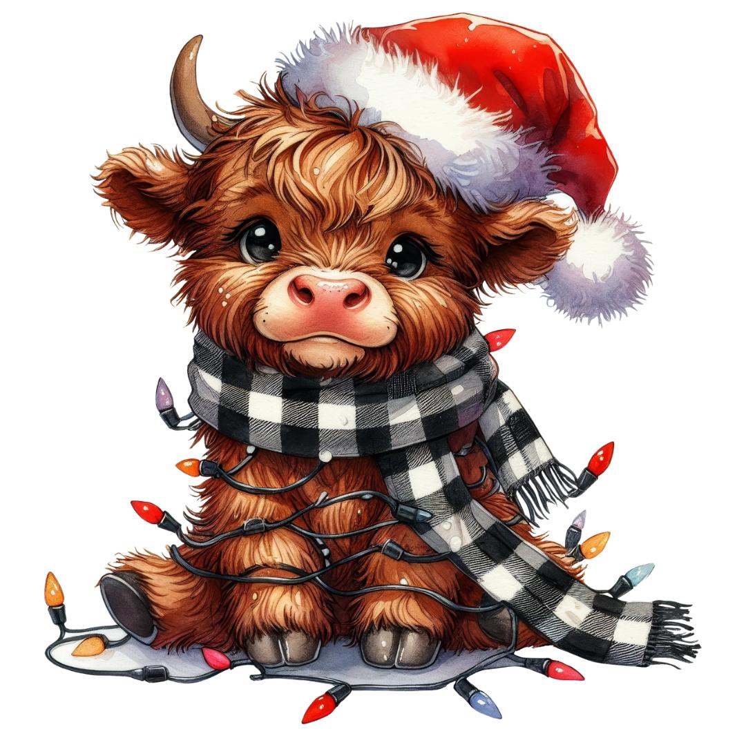 Buffalo Plaid Christmas Highland Cow